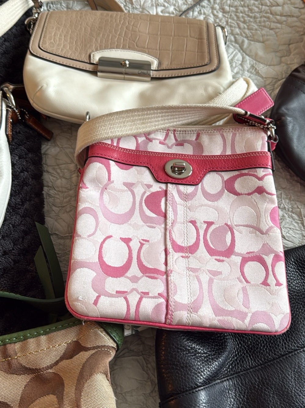 Coach Pink and Cream Signature Canvas Crossbody